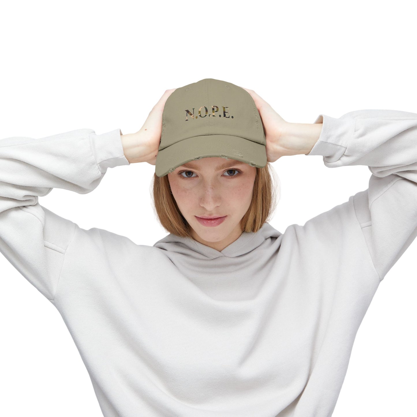 Unisex Distressed Cap with 'N.O.P.E.' Design - Casual Cool for Everyday Wear