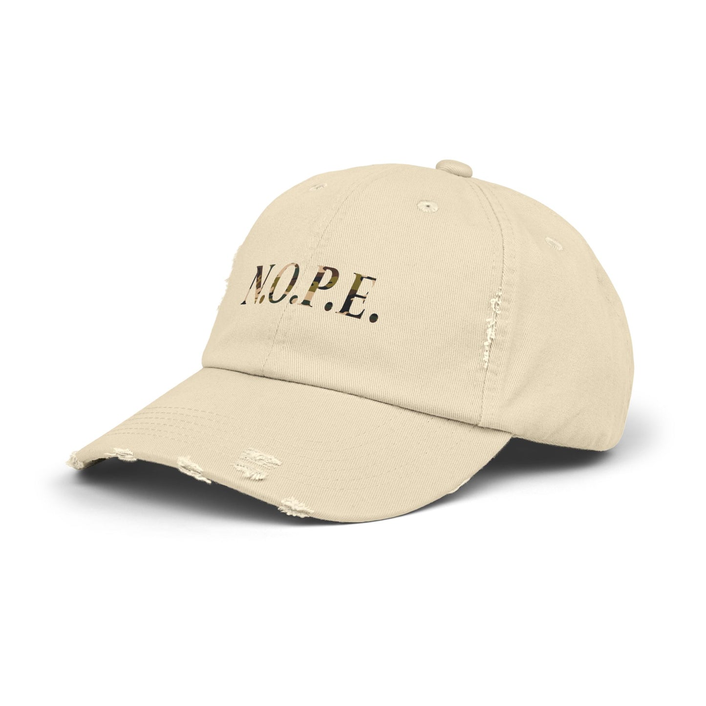 Unisex Distressed Cap with 'N.O.P.E.' Design - Casual Cool for Everyday Wear