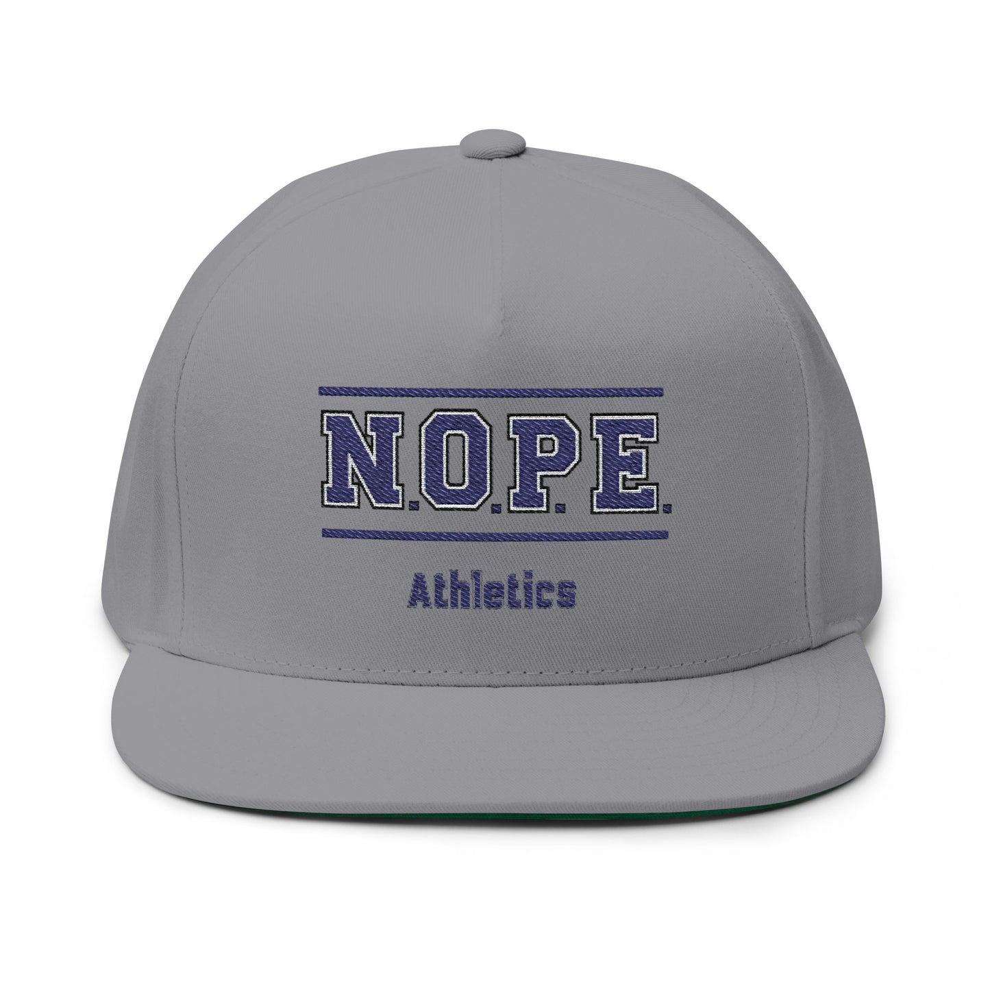 N.O.P.E.  Athletics Flat Bill Cap, Trendy Snapback Hat, Cool Cap for Sports Lovers, Gift for Athletes, Casual Streetwear