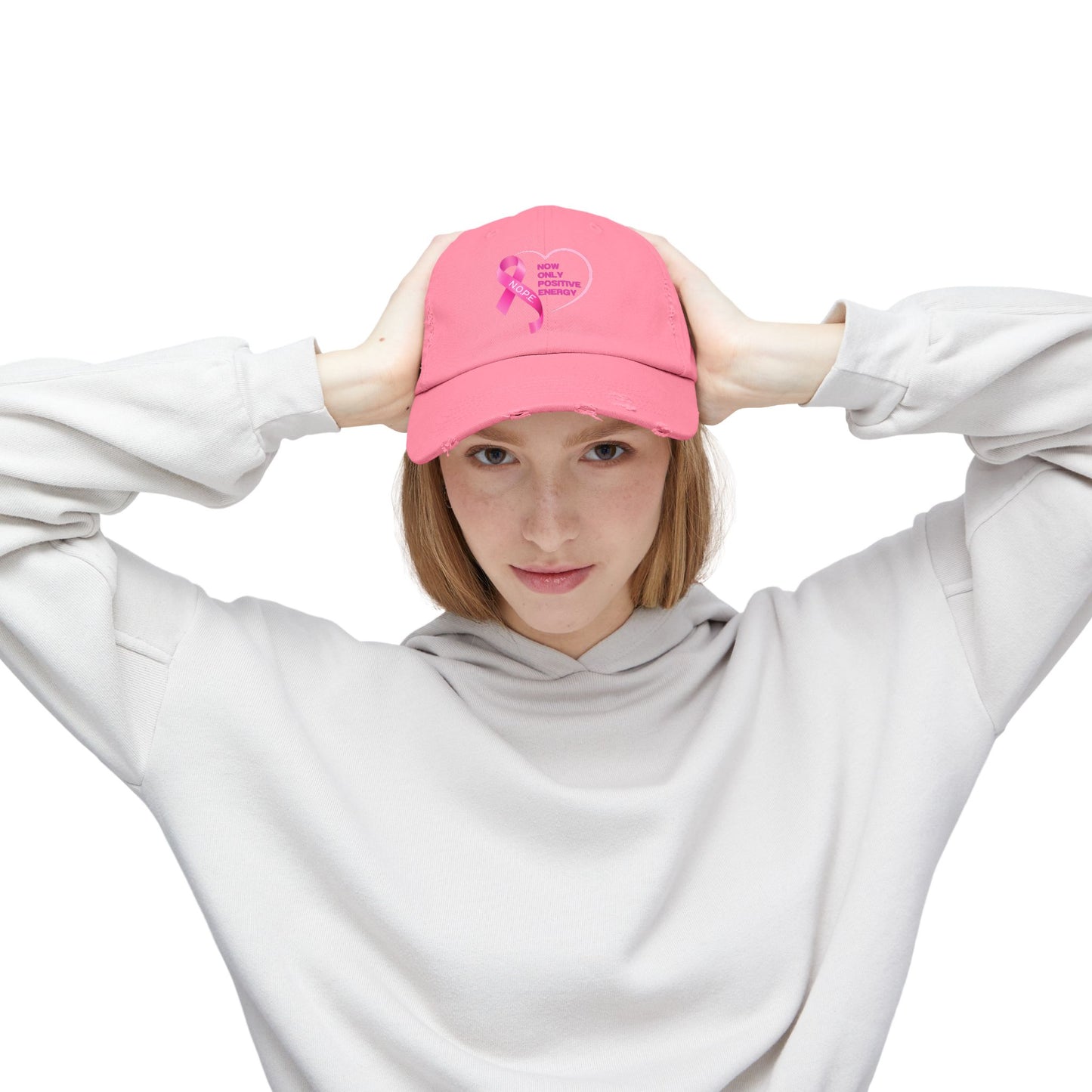 Distressed Cap Positive Energy Breast Cancer Awareness