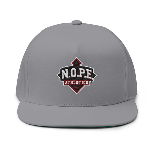 Flat Bill Cap - N.O.P.E Athletics, Athletic Hat for Sports, Motivational Gift, Trendy Apparel, Outdoor Activities, Compete