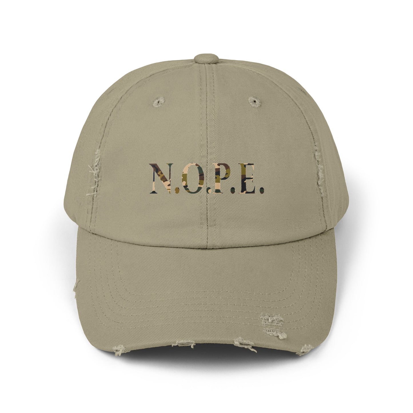 Unisex Distressed Cap with 'N.O.P.E.' Design - Casual Cool for Everyday Wear