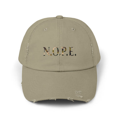 Unisex Distressed Cap with 'N.O.P.E.' Design - Casual Cool for Everyday Wear