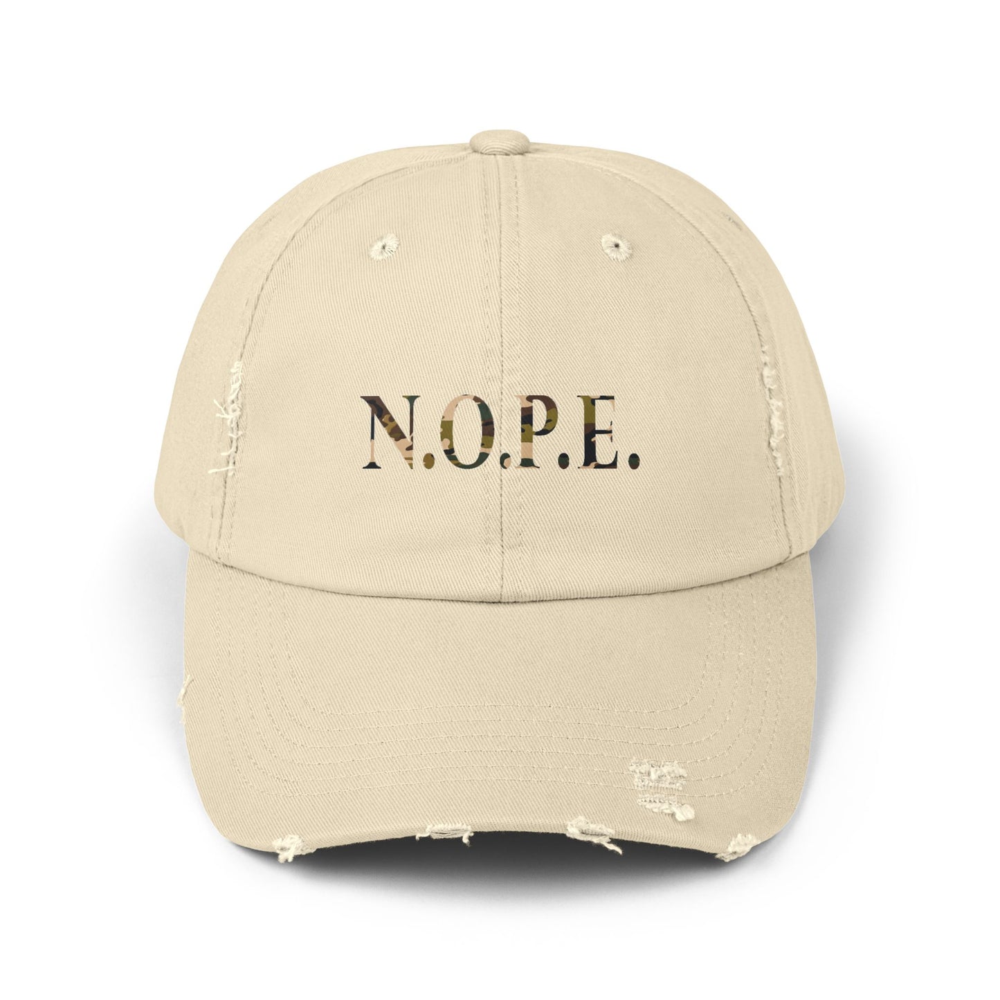 Unisex Distressed Cap with 'N.O.P.E.' Design - Casual Cool for Everyday Wear