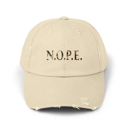 Unisex Distressed Cap with 'N.O.P.E.' Design - Casual Cool for Everyday Wear