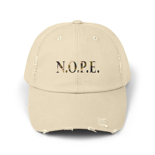 Unisex Distressed Cap with 'N.O.P.E.' Design - Casual Cool for Everyday Wear