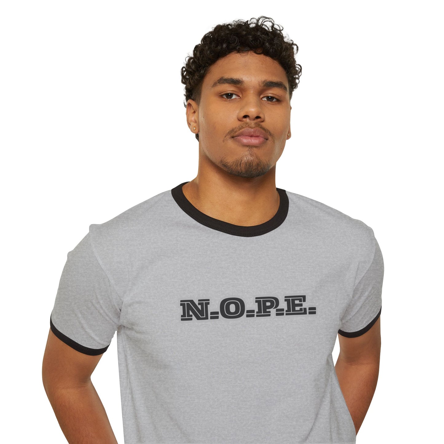 N.O.P.E. Unisex Cotton Ringer T-Shirt - Casual Wear, Gift for Friends, Trendy Outfit, Summer Fashion, Weekend Vibes