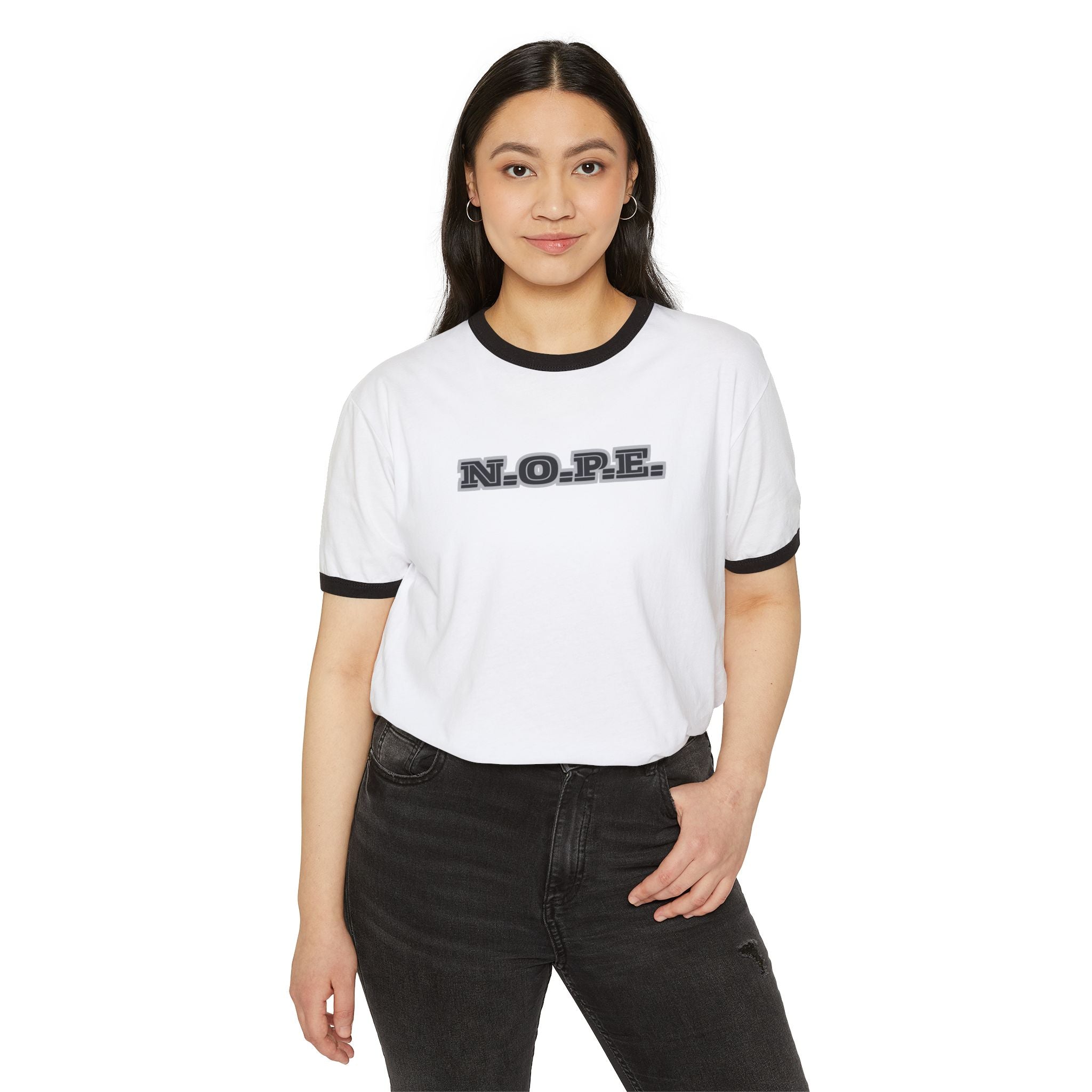 N.O.P.E. Unisex Cotton Ringer T-Shirt - Casual Wear, Gift for Friends, Trendy Outfit, Summer Fashion, Weekend Vibes