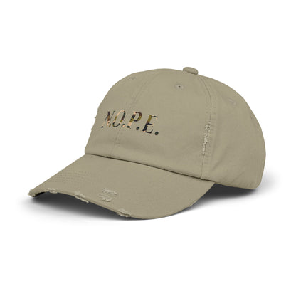 Unisex Distressed Cap with 'N.O.P.E.' Design - Casual Cool for Everyday Wear